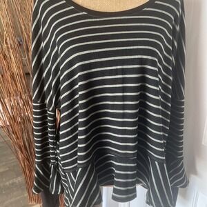 We The Free Free People Black Sage Stripe Peplum Tunic Boho Oversized Top